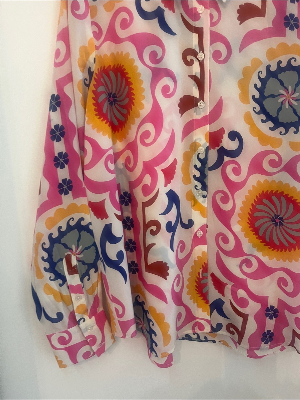 Boden Silk Pink Multi-Color Swirl & Medallion Button-Down Shirt 14 R - Picture 3 of 5